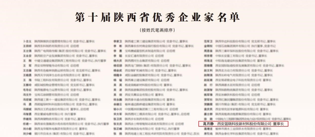 百乐博科技入選「陝西省民營企業50強」，董事長高月靜獲評「陝西省優秀企業家」