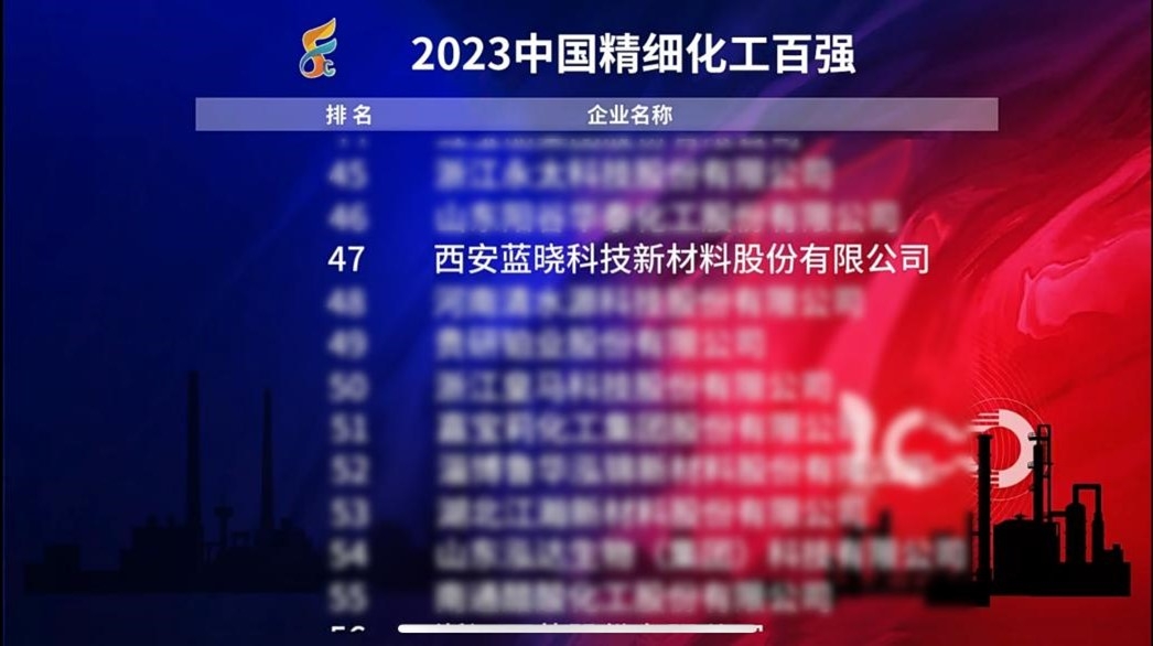 熱烈祝賀百乐博科技連續六年躋身「中國精細化工百強」